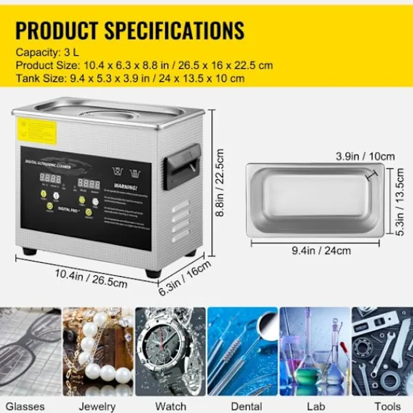 DUOKU Städmaskiner-Ultraljudstvätt--3 L-Digital Professionell Laboratorietvätt med Timer