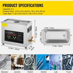 DUOKU Städmaskiner-Ultraljudstvätt--6 L-med Timer-Värme 400 W-Ultraljudseffekt 180 W