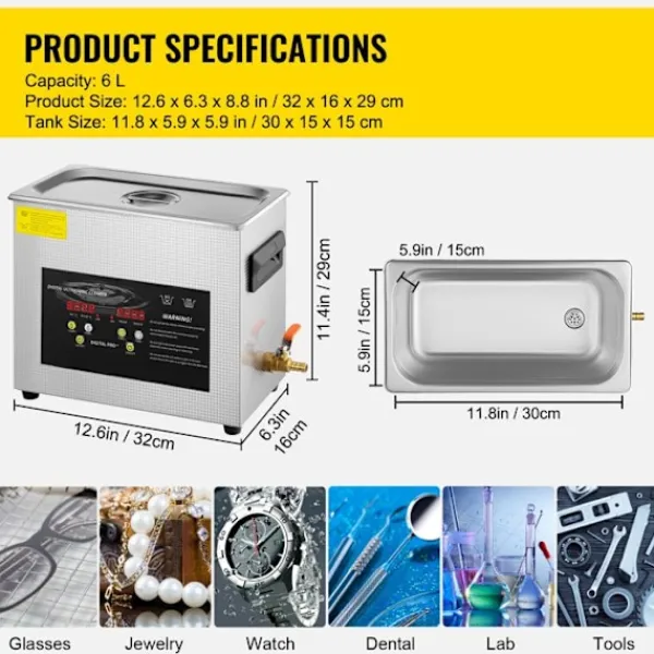 DUOKU Städmaskiner-Ultraljudstvätt--6 L-med Timer-Värme 400 W-Ultraljudseffekt 180 W