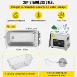 DUOKU Städmaskiner-Ultraljudstvätt--6 L-med Timer-Värme 400 W-Ultraljudseffekt 180 W