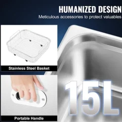 DUOKU Städmaskiner-Ultrasonic Cleaner--15 L-med Timer, Uppvärmning 600 W, Ultrasonic Effekt 360 W