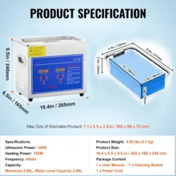 DUOKU Rengöringsmedel-Ultrasonisk Rengörare--2,85 L-Digital Timer och Värme-Rostfritt Stål-40kHz