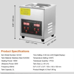 DUOKU Städmaskiner-Ultrasonstvätt - - med digital timer och uppvärmning - rostfritt stål - 2 L