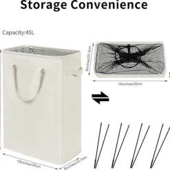 Tvättillbehör-Ultratunn tvättkorg med handtag, hopfällbar korg, tunn smutstvätt, smal väska, hopfällbart tyg 45 L (53,34 cm, Beige) -DQ