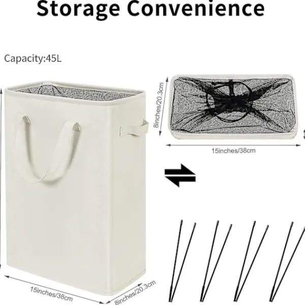 Tvättillbehör-Ultratunn tvättkorg med handtag, hopfällbar korg, tunn smutstvätt, smal väska, hopfällbart tyg 45 L (53,34 cm, Beige) -DQ