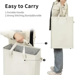 Tvättillbehör-Ultratunn tvättkorg med handtag, hopfällbar korg, tunn smutstvätt, smal väska, hopfällbart tyg 45 L (53,34 cm, Beige) -DQ