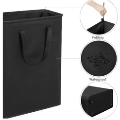 Tvättillbehör-Ultratunn tvättkorg med handtag, hopfällbar liten tvättkorg, tunn smutstvättkorg, smal tvättpåse, hopfällbar smutstvättkorg (svart)-FM-