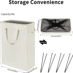 Tvättillbehör-Ultratunn tvättkorg med handtag, hopfällbar tvättkorg, smal väska, hopfällbart tyg, 45 L (53,34 cm, beige)