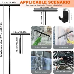 Fönsterrengöring-Utdragbar Duschskrapa med Långt Handtag Fönsterputsare för Badrumsglas 30-110cm Svart