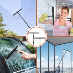 Fönsterrengöring-Utdragbar Duschskrapa med Långt Handtag Fönsterputsare för Badrumsglas 30-110cm Svart