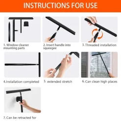 Fönsterrengöring-Utdragbar Duschskrapa med Långt Handtag Fönsterputsare för Badrumsglas 30-110cm Svart