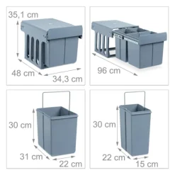 B2X Soptunnor-Utdragbar källsortering 3 sopkärl