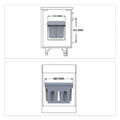 B2X Soptunnor-Utdragbar källsortering 3 sopkärl