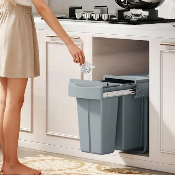 Northio Soptunnor-Utdragbar soptunna för kök, 2 avtagbara hinkar, 30 l, metall