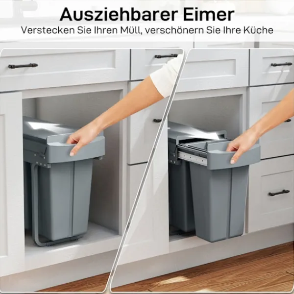 Northio Soptunnor-Utdragbar soptunna för kök, 2 avtagbara hinkar, 30 l, metall