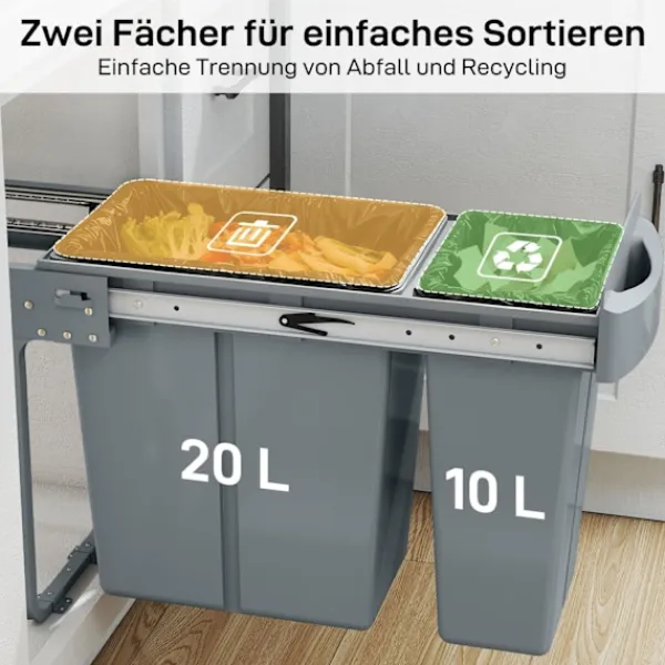 Northio Soptunnor-Utdragbar soptunna för kök, 2 avtagbara hinkar, 30 l, metall