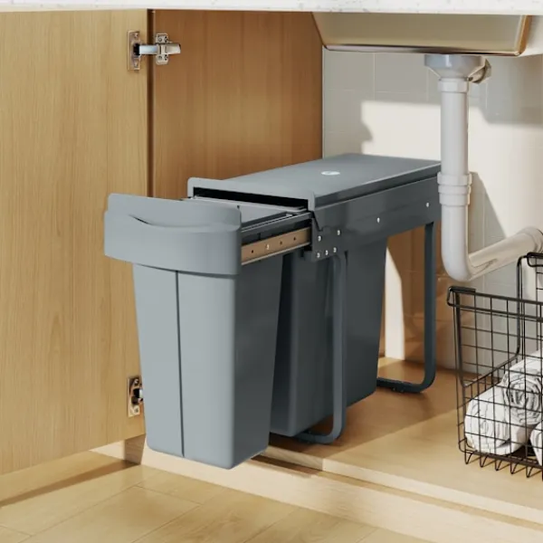 Northio Soptunnor-Utdragbar soptunna för kök, 2 avtagbara hinkar, 30 l, metall