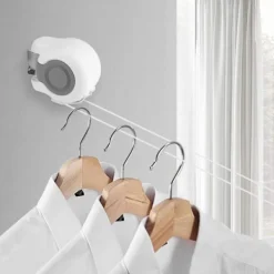 Tvättillbehör-Utdragbar tvättlina för utomhusbruk, 13 m utdragbar väggmonterad torkställning med 2 tvättlinor