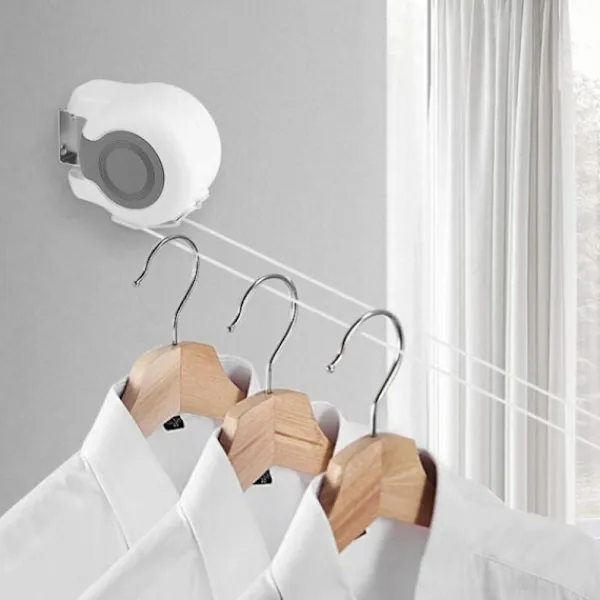 Tvättillbehör-Utdragbar tvättlina för utomhusbruk, 13 m utdragbar väggmonterad torkställning med 2 tvättlinor