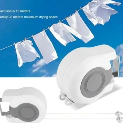 Tvättillbehör-Utdragbar tvättlina för utomhusbruk, 13 m utdragbar väggmonterad torkställning med 2 tvättlinor