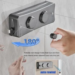 Tvättillbehör-Utdragbar Tvättlina, Väggmonterad Utdragbar Tvättlina med 2 x 5M Rostfritt Stål, för Inomhus- och Utomhusbruk