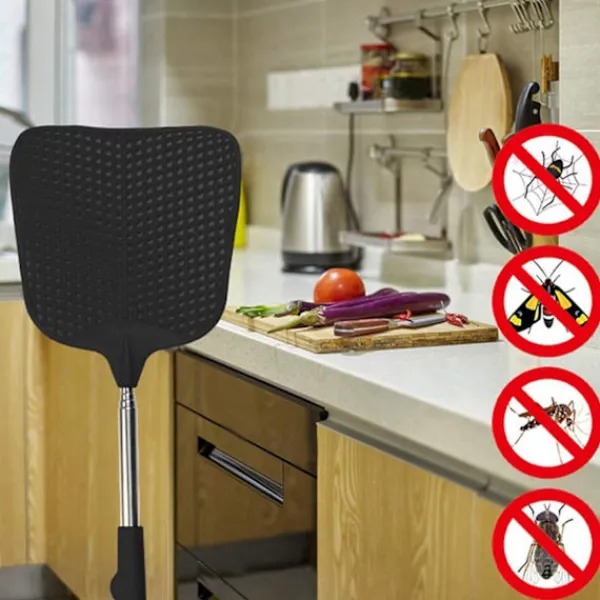 Skadedjur & Insekter-Utdragbara Flugsmällor 2-pack, med Teleskophandtag i Rostfritt Stål 28,5 cm till 75 cm (Svart & Röd)