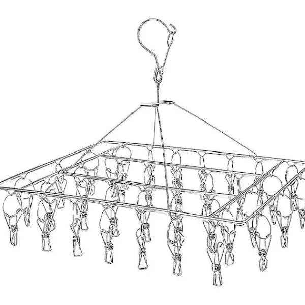 Hot 2025 Tvättillbehör-Varm Klädhängare i rostfritt stål, strumptork med 36 klädnypor, vindtät rektangulär liten tork med klämmor för strumpor, hängare under