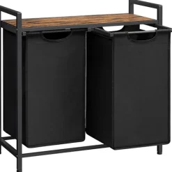 Pavil Tvättillbehör-Vasagle tvätthämma, tvätthamper, 2 enkla utdragbara och avtagbara, brun och svart