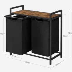 Pavil Tvättillbehör-Vasagle tvätthämma, tvätthamper, 2 enkla utdragbara och avtagbara, brun och svart