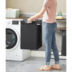 Pavil Tvättillbehör-Vasagle tvätthämma, tvätthamper, 2 enkla utdragbara och avtagbara, brun och svart