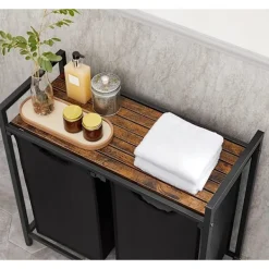 Pavil Tvättillbehör-Vasagle tvätthämma, tvätthamper, 2 enkla utdragbara och avtagbara, brun och svart