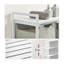 Pavil Tvättillbehör-Vasagle tvättkorg, 3-fack tvätthamper, utdragbar och avtagbar 38L, vit