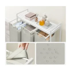 Pavil Tvättillbehör-Vasagle tvättkorg, 3-fack tvätthamper, utdragbar och avtagbar 38L, vit