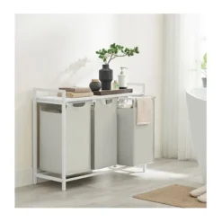 Pavil Tvättillbehör-Vasagle tvättkorg, 3-fack tvätthamper, utdragbar och avtagbar 38L, vit