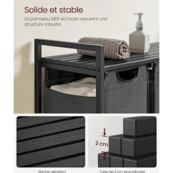 Pavil Tvättillbehör-Vasagle tvättkorg, 3-fack tvätthamper, utdragbar och avtagbar tvättväskor, svart och grå