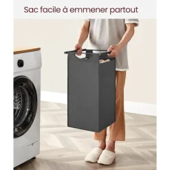 Pavil Tvättillbehör-Vasagle tvättkorg, 3-fack tvätthamper, utdragbar och avtagbar tvättväskor, svart och grå