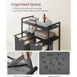 Pavil Tvättillbehör-Vasagle tvättkorg 2-fack, tvätthamare med 2 hyllor, per påse 46 liter, svartgrön