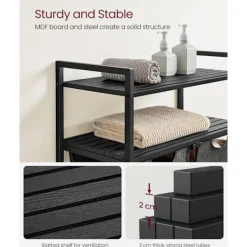 Pavil Tvättillbehör-Vasagle tvättkorg 2-fack, tvätthamare med 2 hyllor, per påse 46 liter, svartgrön