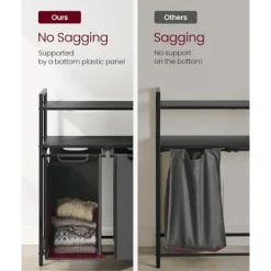 Pavil Tvättillbehör-Vasagle tvättkorg 2-fack, tvätthamare med 2 hyllor, per påse 46 liter, svartgrön