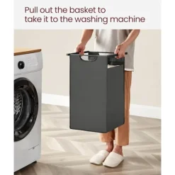 Pavil Tvättillbehör-Vasagle tvättkorg 2-fack, tvätthamare med 2 hyllor, per påse 46 liter, svartgrön