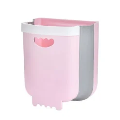 Soptunnor-Väggmonterad köksavfallskorg för skåp, hängande/vikbar, för insamling av grönsaksskal (rosa)