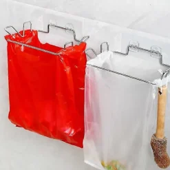 Soptunnor-Väggmonterad skräppåsehållare utan borrning, rostfritt stål, silverfärg, 18,5*14*4cm