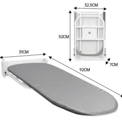 Strykjärn-Väggmonterad Strykbräda 180 Graders Rotation Hängande för Vardagsrum Litet Utrymme Vit Grå 92cmx31cm