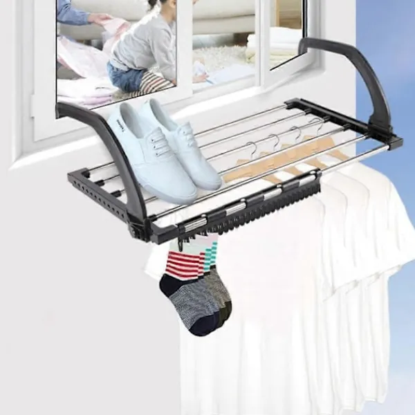 Tvättillbehör-Väggmonterad Torkställning i Rostfritt Stål Svart för Hängning
