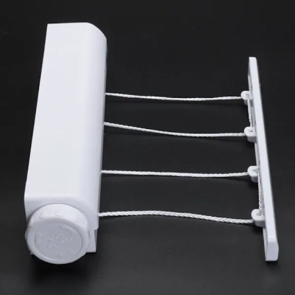 Tvättillbehör-Väggmonterad torkställning, utfällbar klädtork med 5 trådar på 3,80 meter, robust klädtork för inomhus och utomhus
