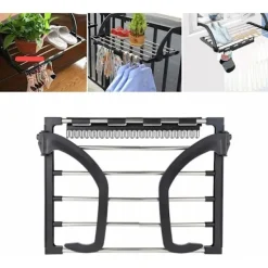 Tvättillbehör-Väggmonterad torkställning i rostfritt stål för element, balkong, svart