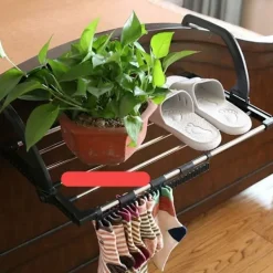 Tvättillbehör-Väggmonterad torkställning i rostfritt stål för element, balkong, svart