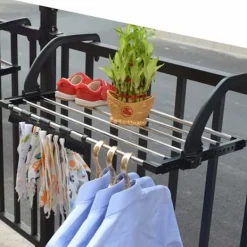 Tvättillbehör-Väggmonterad torkställning i rostfritt stål för element, balkong, svart