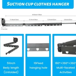 Tvättillbehör-Väggmonterad torkställning med sugkopp, hopfällbar interiör, hög lastkapacitet, väggfäste för balkong, tvätt, badrum - 3 stänger