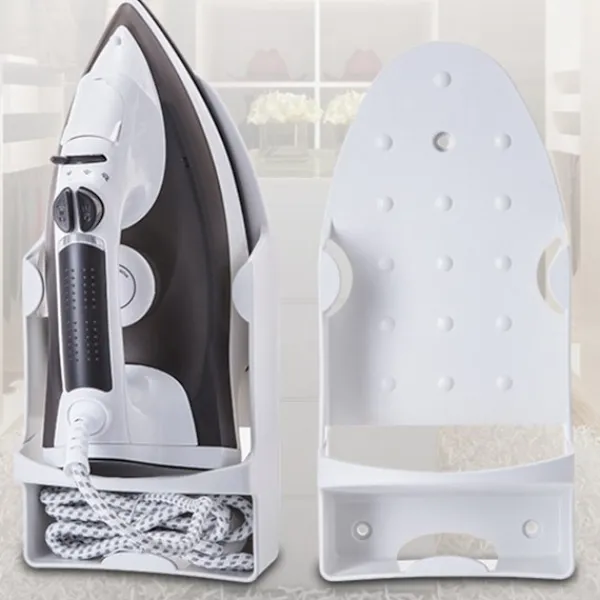 Strykjärn-Väggmonterad värmebeständig breddad elektrisk strykjärnshållare med krokar för garderobshotell Vit